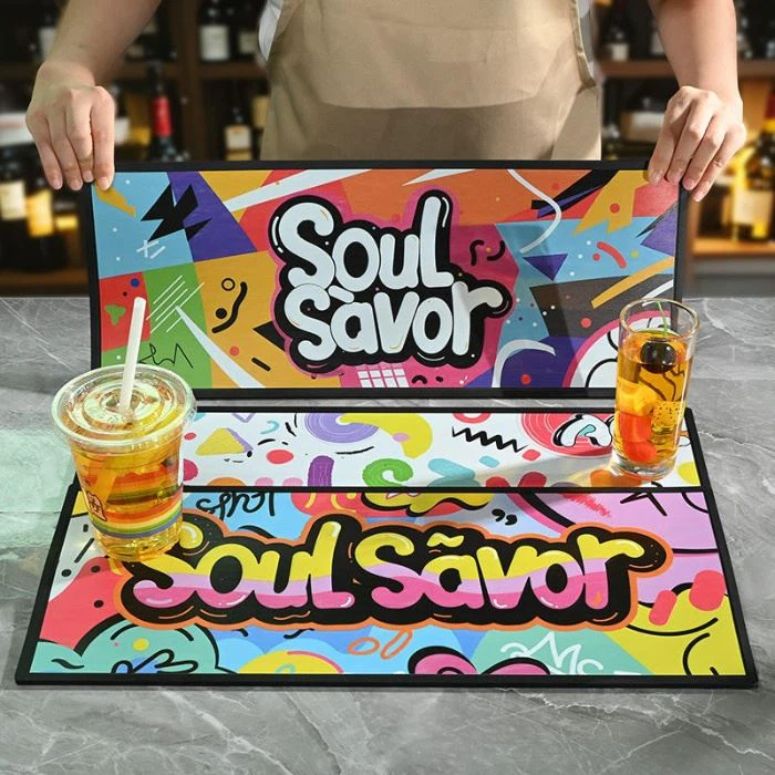 Grand tapis de comptoir de bar en silicone antidérapant réutilisable personnalisé-