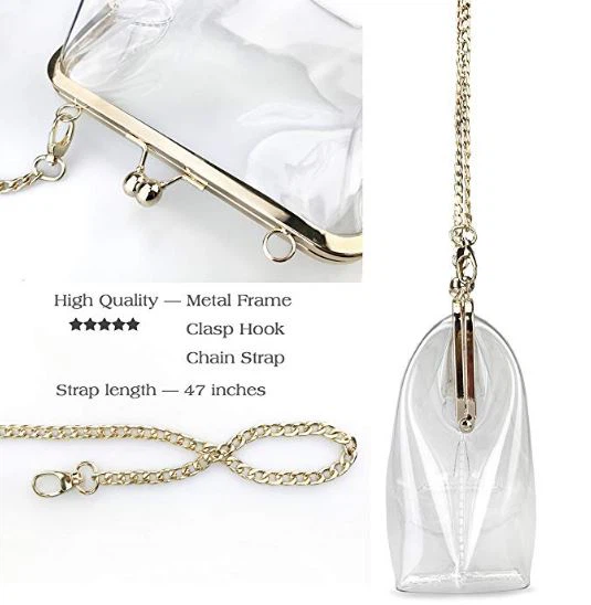 Logo Printed Vintage Clear PVC Clutch Bag With Strap
