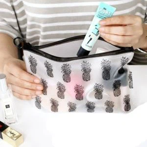 Sac à cosmétiques givré de voyage à fermeture éclair en PVC transparent