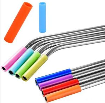 Couvre-embouts de paille en silicone multicolore en acier inoxydable