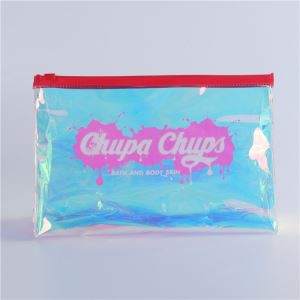 Sac zip-lock holographique de PVC de logo imprimé pour le maquillage/cosmétique