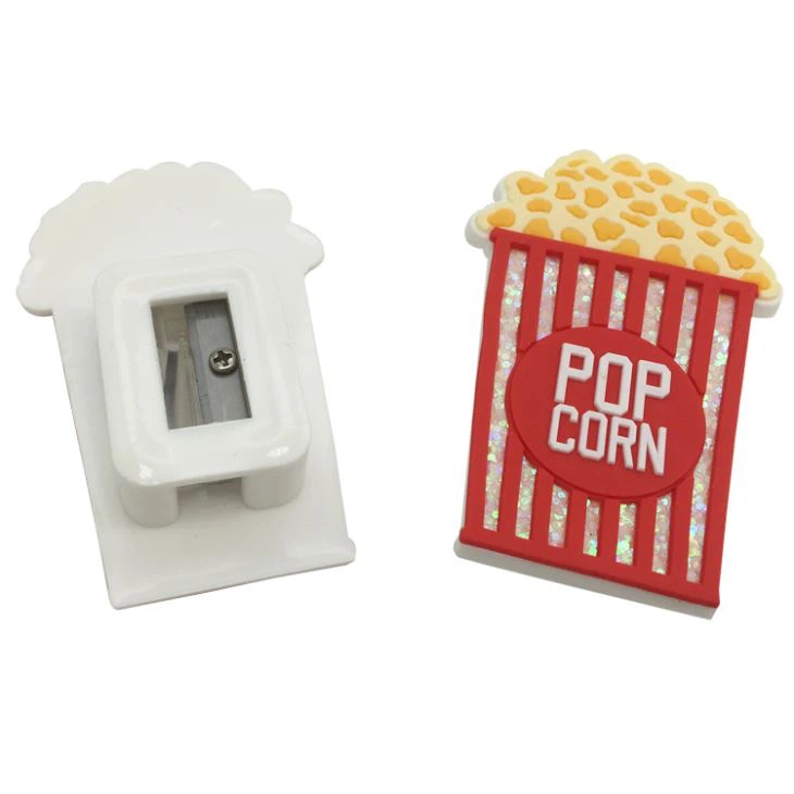 Novelty Soft PVC Popcorn Shape Pencil Sharpener With Sequins