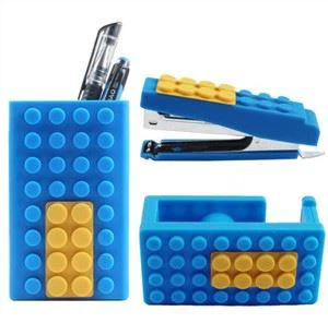 Durable Square 3D Building Blocks Silicone Plastic Pen Holder